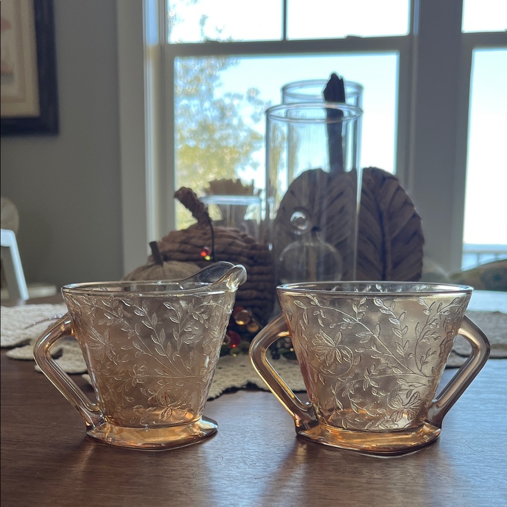 Vintage Jeanette Marigold Carnival Glass Creamer and Sugar Set